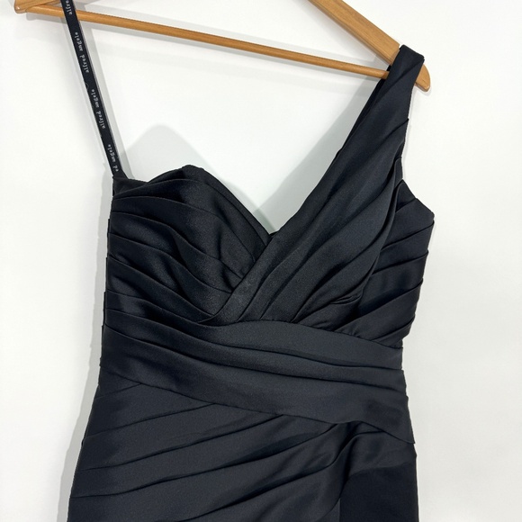 Alfred Angelo Size 6 Small Black Satin One Shoulder Pleated Cocktail Dress - Picture 2 of 7